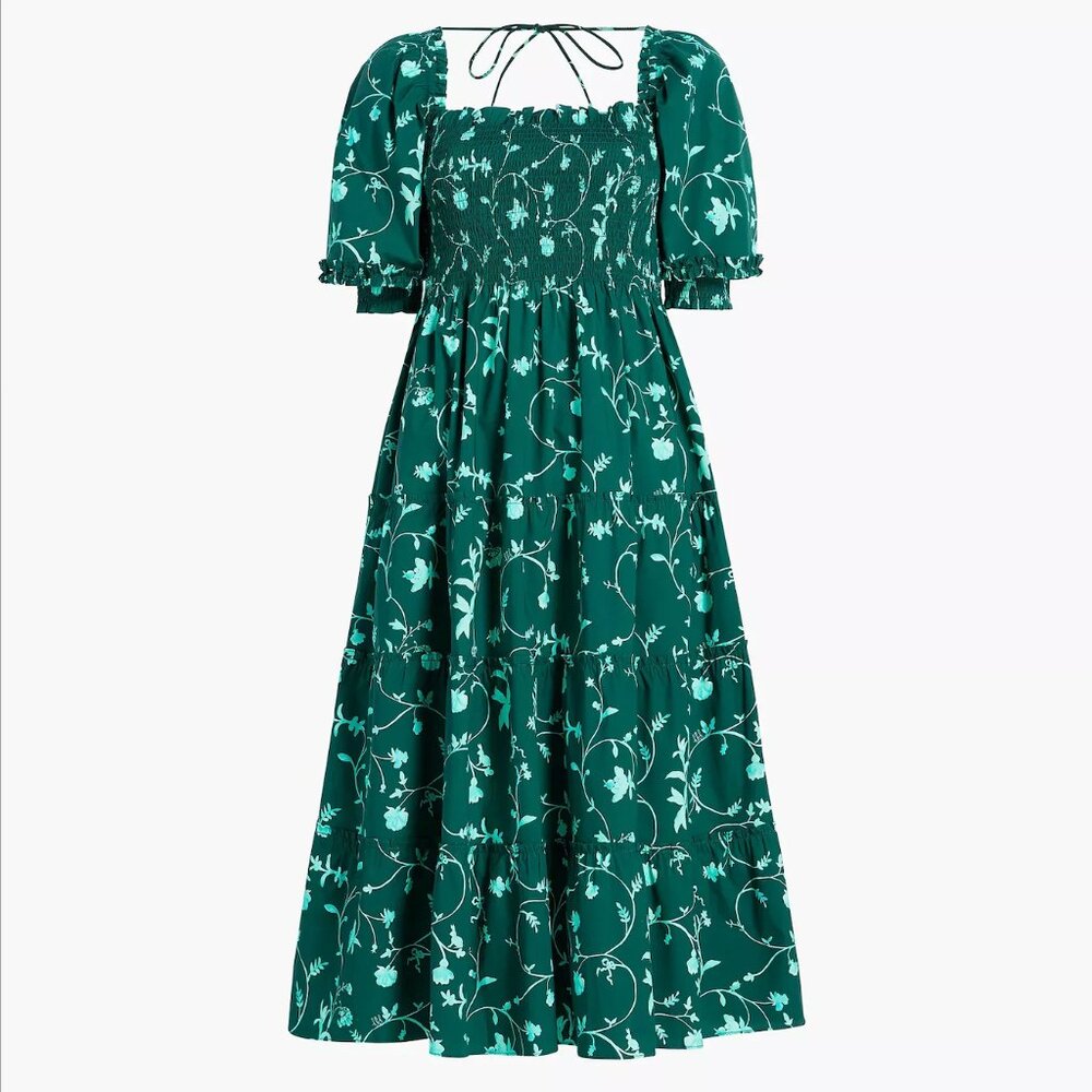 Hill House | Nesli Nap Dress | Emerald Botanical Poplin | Size M